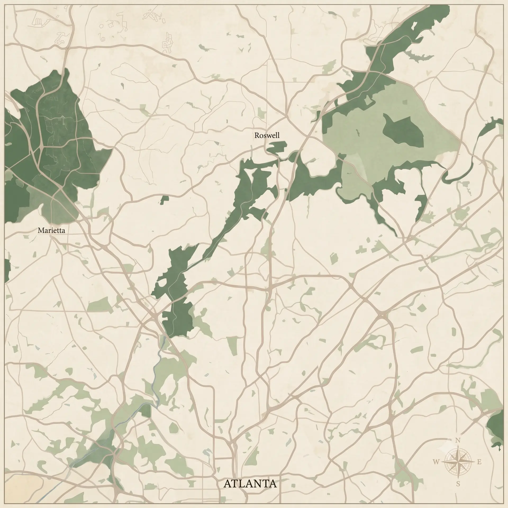 Stylized parcel and topographic map illustration of a metropolitan area
