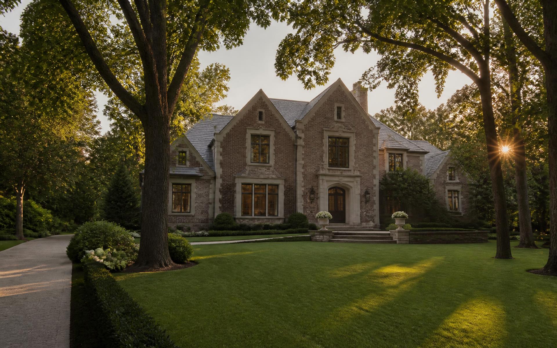 Established Atlanta residential estate home framed by mature oak trees